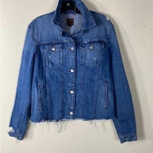 Stylish Blue Frayed Hem Jean Jacket